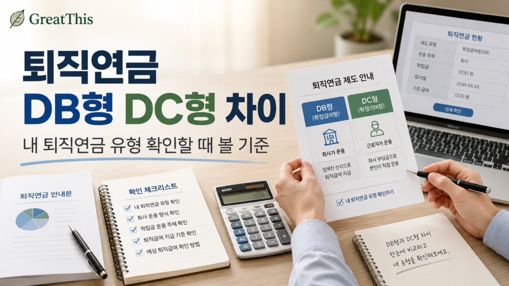 퇴직연금 DB형과 DC형 차이를 비교하고 내 퇴직연금 유형을 확인하는 이미지