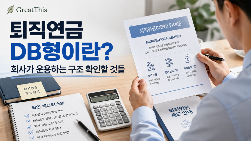 퇴직연금 DB형의 기본 구조와 회사 운용 방식을 설명한 이미지