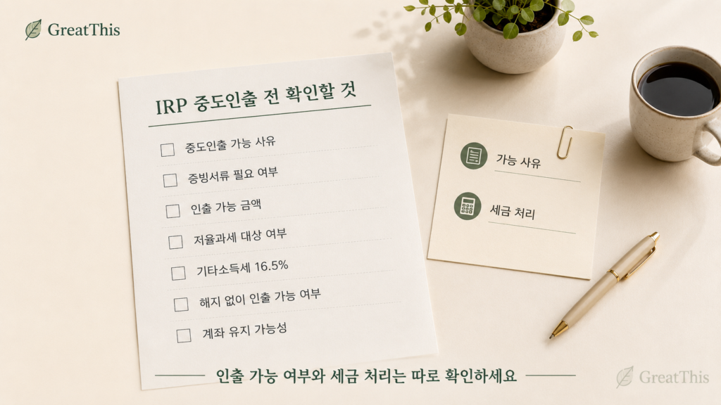 IRP 중도인출 전 가능 사유 증빙서류 세금 해지 여부를 확인하는 체크리스트