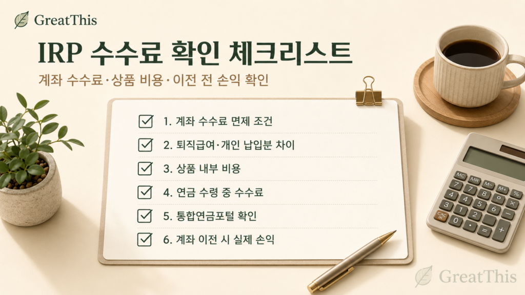 IRP 수수료 비교 전 계좌 수수료와 상품 비용을 확인하는 체크리스트 이미지