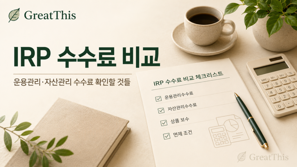 IRP 수수료 비교와 운용관리수수료 자산관리수수료 확인사항을 설명하는 생활금융 이미지