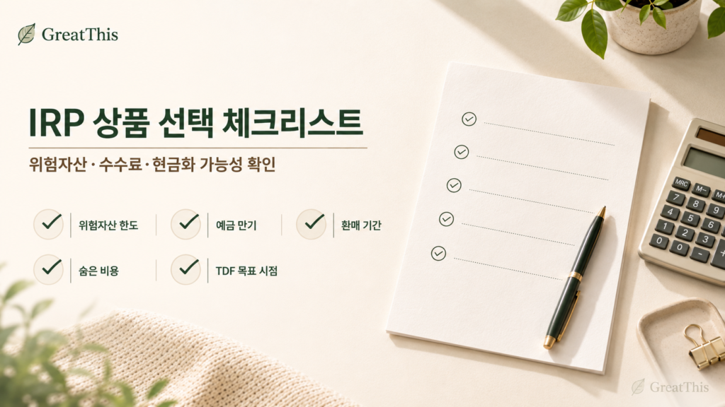 IRP 운용 상품 선택 전 위험자산 한도와 수수료 현금화 가능성을 확인하는 체크리스트 이미지