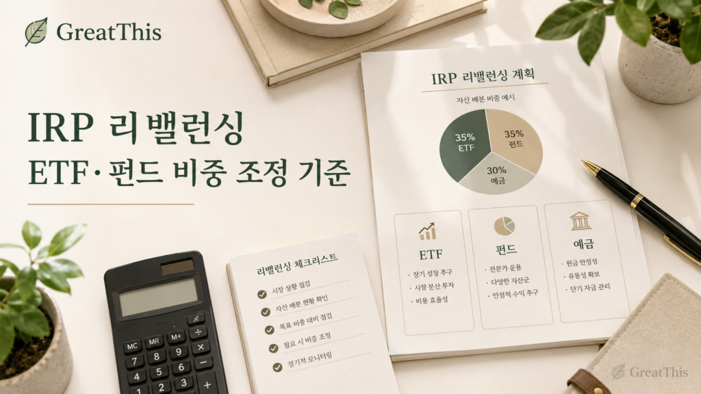 IRP 리밸런싱을 위해 ETF 펀드 예금 비중을 조정하는 문서 이미지