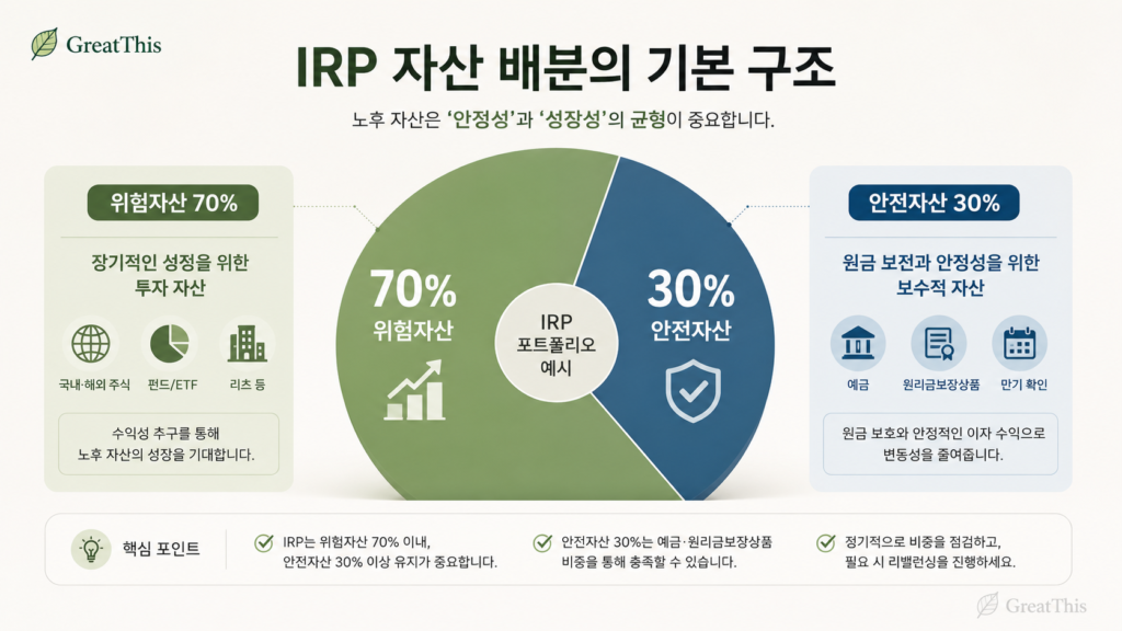 IRP 위험자산 70%와 안전자산 30% 비중 구조를 설명하는 본문 이미지