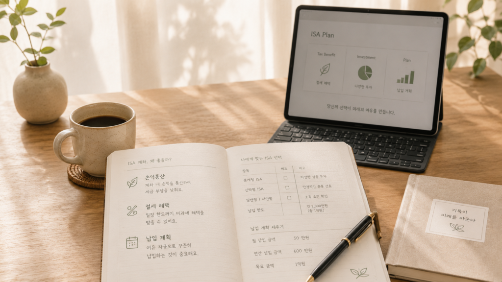 ISA 계좌의 손익통산 절세 혜택 납입 계획을 정리하는 장면