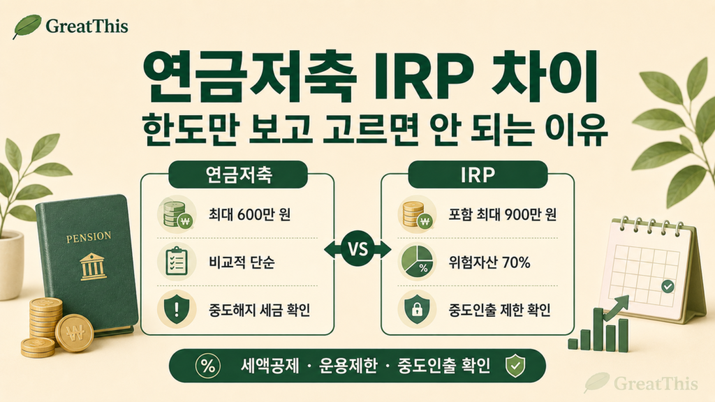 연금저축 IRP 차이와 세액공제 한도 운용제한 중도인출 조건을 비교한 썸네일