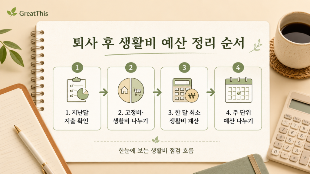 사 후 생활비 예산 정리 순서를 한눈에 보여주는 GreatThis 흐름도 이미지