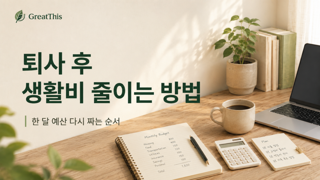 퇴사 후 생활비 줄이는 방법과 한 달 예산 다시 짜는 순서를 정리한 GreatThis 생활정보 글 썸네일