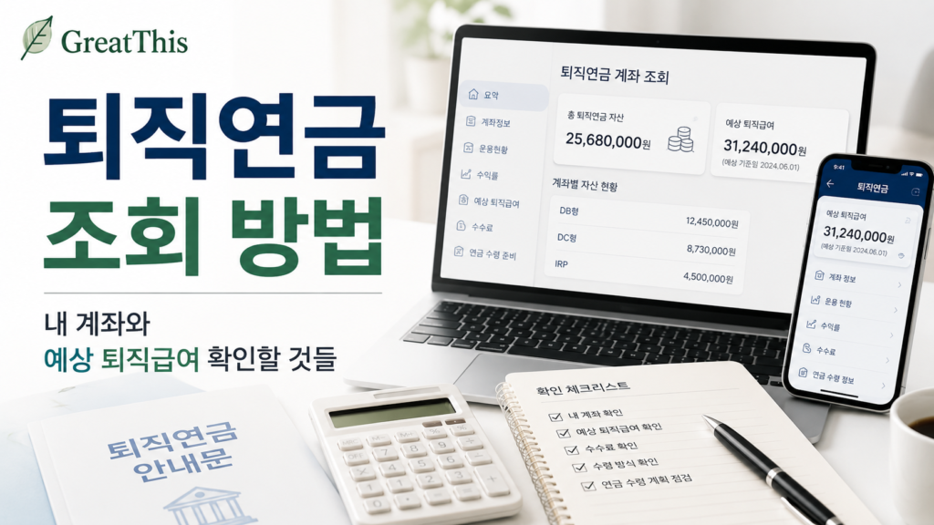 퇴직연금 조회 방법과 내 계좌 예상 퇴직급여 확인사항을 설명한 이미지