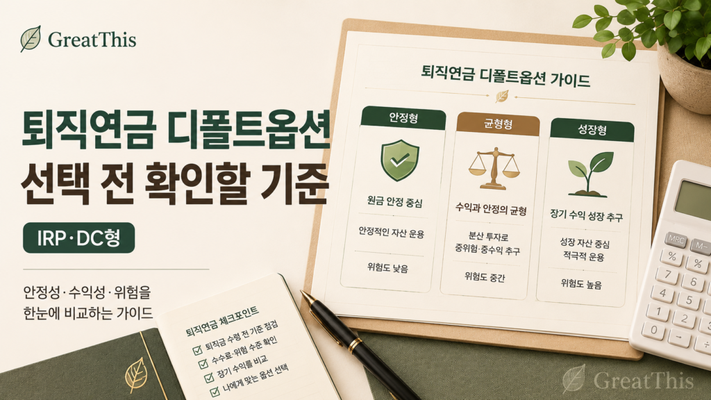 퇴직연금 디폴트옵션 선택 전 확인할 기준을 정리한 문서 이미지